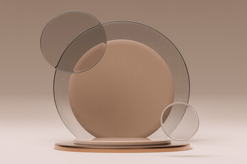 Poster - 3D beige minimal composition for mockup products display. Stage showcase on pedestal display beige studio