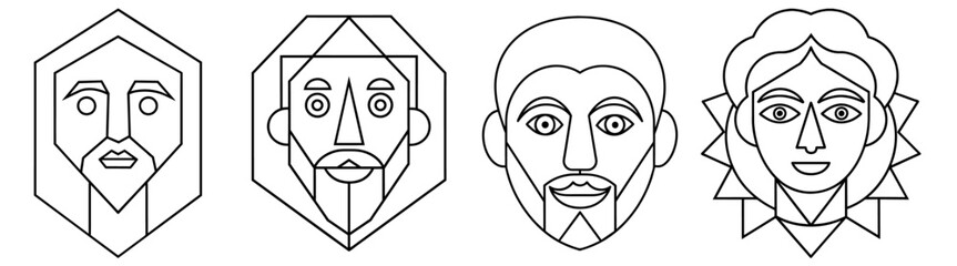 Poster - set of faces abstract modern geometry shapes. vector