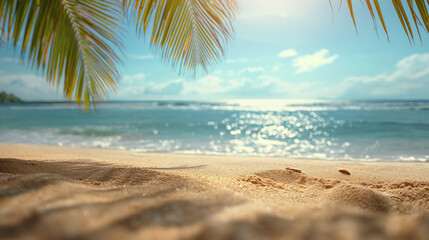 best travel landscape paradise beach tropical island background beautiful palm trees closeup sea waves sunshine blue sky clouds