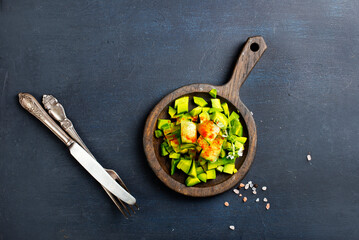 Sticker - Diet avocado salad with cucumber and green onions