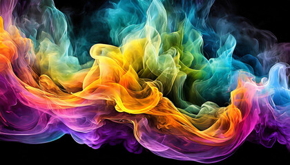 Wall Mural - colorful abstract smoke painting on black background