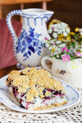 Poster - Homemade fruit cake with blueberries and red currant.