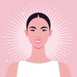 A face of a happy Asian woman. Portrait of a smiling teenager. Vector flat Illustration