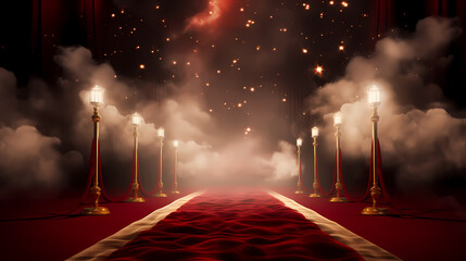 Luxurious and elegant red carpet staircase, holiday awards ceremony event