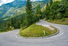 Panoramic View Of A 180 Degree Curve Of The Mountaint Road