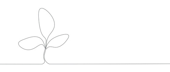drawing with one line , one continuous drawing with  leaves, sprouts. The concept of nature ecology, growth, stages of plant development