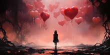 Young Single Woman With Heart-shaped Balloons Generated AI