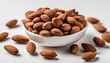 Bowl of almonds on a white background