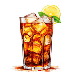 Wall Mural - A Glass of Refreshing Iced Tea With Ice Cubes.. Isolated on a Transparent Background. Cutout PNG.