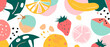 Abstracts geometric fruits illustration design. Hand drawn doodle in pastel colors.