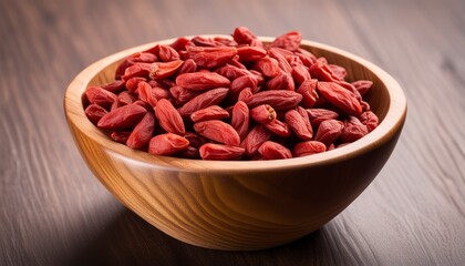 Wall Mural - A wooden bowl filled with red berries