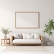 © SYLVIA - modern calm living room with sofa and mockup for painting, empty space for text