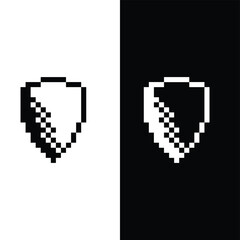 Poster - pixel shield icon vector 8 bit company logo template 