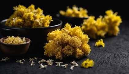 Poster - Yellow flowers in bowls on a table