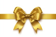 Decorative Golden Bow With Horizontal Ribbon Isolated On White Background. Vector Illustration