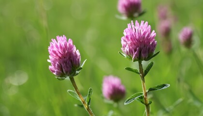 Two purple flowers in a field of green grass