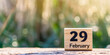 Leap Day : Wooden Block Calendar Displaying February 29 on a Natural Background