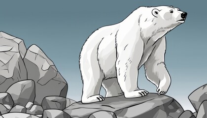 Wall Mural - A polar bear is standing on a rock