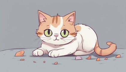 Poster - A white and orange cat with green eyes sitting on the ground