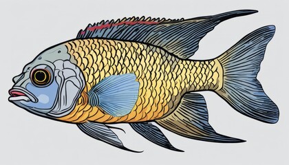 Poster - A colorful fish with a blue fin and red stripe