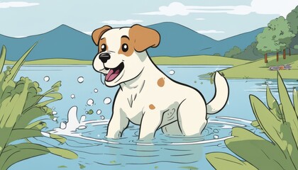 Poster - A dog is standing in a lake