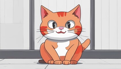 Sticker - A cartoon cat sitting on a white surface