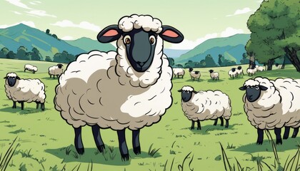 Sticker - A cartoon drawing of a sheep with a black face and a black nose