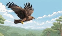 A Brown Eagle Flying Over A Forest