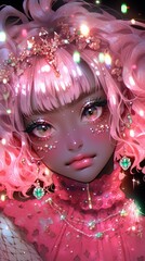 Poster - A close up of a person with pink hair