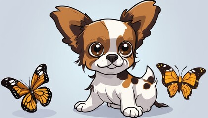 Poster - A brown and white dog with a butterfly on its back