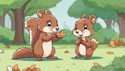 Sticker - Two cute squirrels eating nuts together