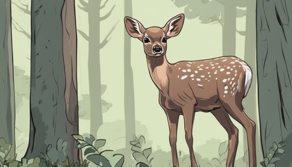 Poster - A deer in the woods with trees in the background