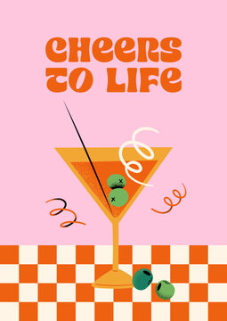 Drink, Cocktail Or Beverage Retro Pink Poster