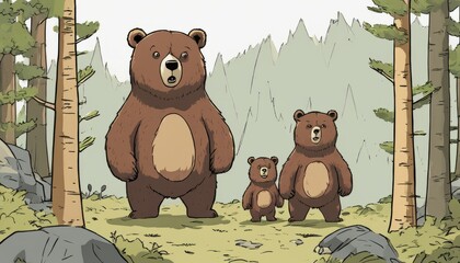 Canvas Print - Three brown bears in a forest