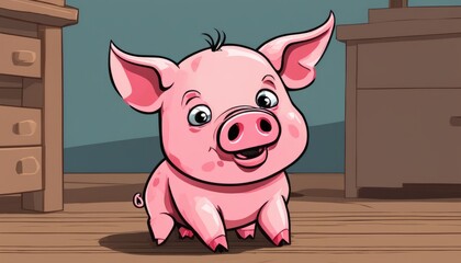 Wall Mural - A cartoon pig with a pink body and black snout