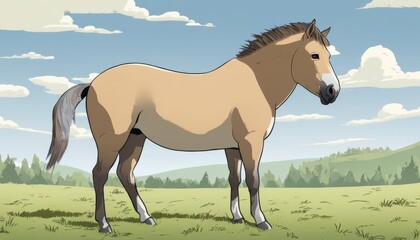 Sticker - A brown horse standing in a grassy field