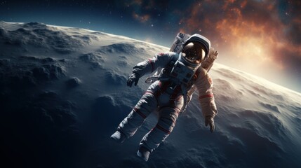 Wall Mural - An astronaut in a spacesuit in outer space. Billions of galaxies in the universe.