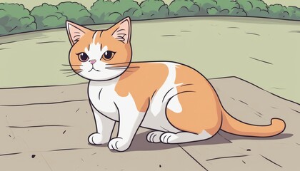 Canvas Print - A brown and white cat sitting on a sidewalk