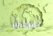 © YanabY - Eco-friendly city living concept: green cityscape with wind turbines, trees and buildings cut out in laminated paper style