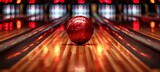Fototapeta Sport - Bowling strike with ball crashing into pins, concept of sport competition or tournament
