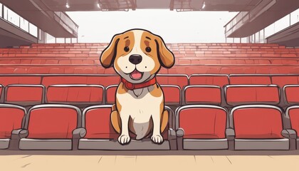 Poster - A brown and white dog sitting on a red seat