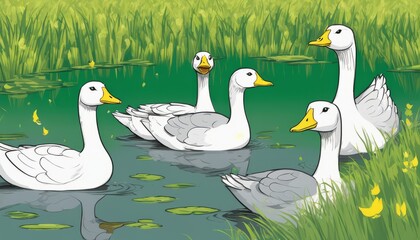 Poster - A group of ducks in a pond