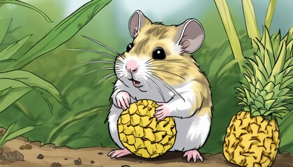 Poster - A cartoon hamster holding a pineapple