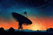 © Iftikhar alam - Satellite Dish on Radio Tower, Communication Technology in Action, Space observatory with satellite dish silhouettes against night sky, AI Generated