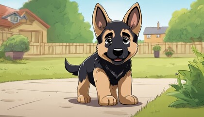 Canvas Print - A black and brown puppy dog standing on a sidewalk