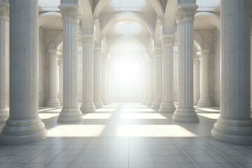 3D rendering corridor pillars background,3d render of a corridor with columns, 3d rendering white corridor pillars background AI generated