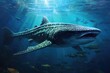 A breathtaking painting capturing the beauty of a whale gracefully navigating the deep blue sea, Whale shark is a big fish in the sea, AI Generated