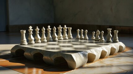 Poster - Chess pieces on the floor in a room, closeup of photo