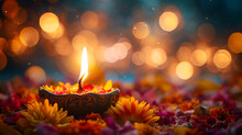  Illustation Of Diwali Festival Of Lights Tradition Diya Oil Lamps Against Dark Background, Illustration Happy Diwali, Happy Diwali Vector Illustration. Festive Diwali Card, Generative Ai
