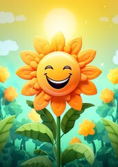 Wall Mural - a positive vibe illustration depicts a smiley sunflower